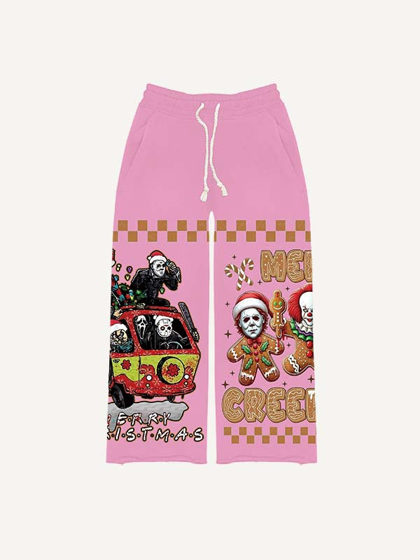 Christmas Horror Print Elastic Waist Pants
