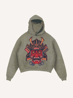Distressed Washed Ghost General Print Slant Pockets Hoodie