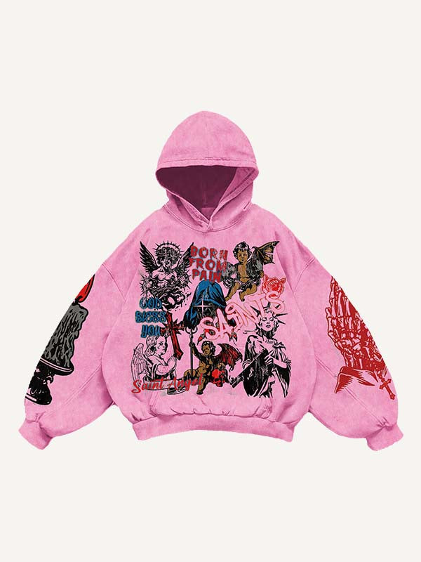 Angel&Pray&Cross&Wing&Letter&Graphic Print Slant Pockets Hoodie