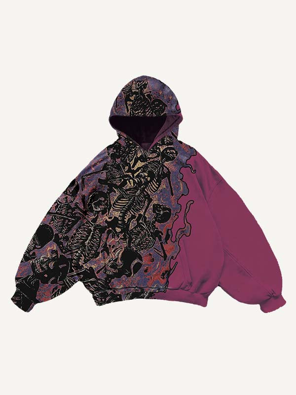 Fire Death Hell Skeleton Army Slant Pockets Hoodie