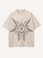 Distressed Washed Wing&Eye&Graphic Print Round Neck T-shirt