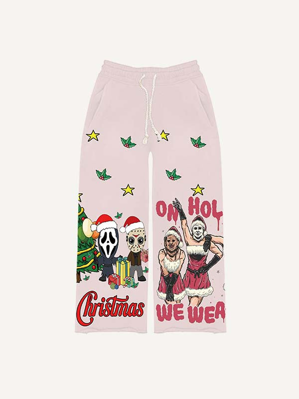 Christmas Horror Print Elastic Waist Pants