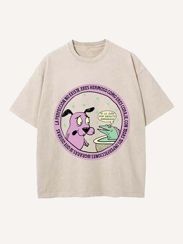 Distressed Washed Graphic&Animal&Letter Print Round Neck T-shirt