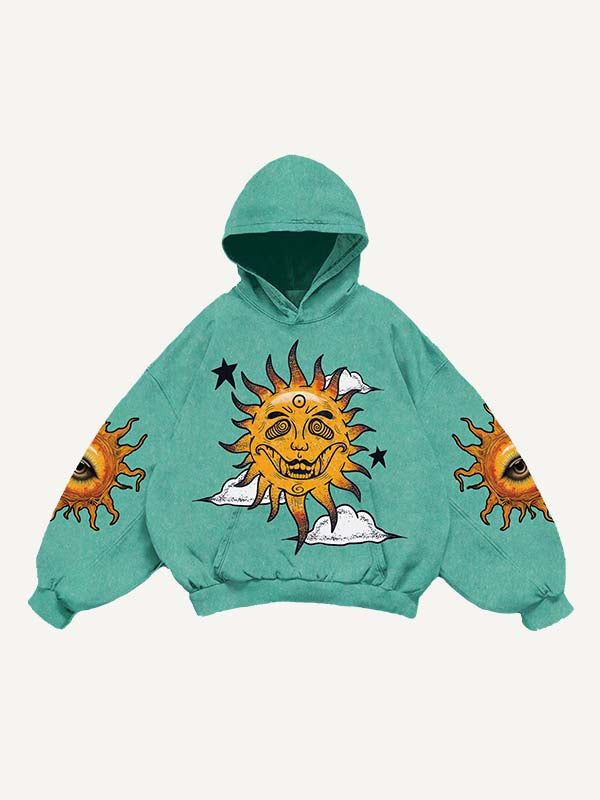 Evil Sun&Moon&Eye&Graphic Print Slant Pockets Hoodie