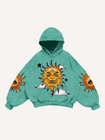 Evil Sun&Moon&Eye&Graphic Print Slant Pockets Hoodie