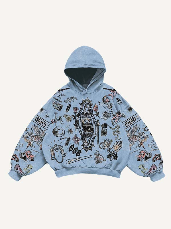 Figure&Graphic Print Slant Pockets Hoodie