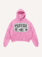 Distressed Washed Pistol&Letter Faux Decal Print Slant Pockets Hoodie
