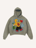 Distressed Washed Skull&Letter&Heart Graphic Print Slant Pockets Hoodie