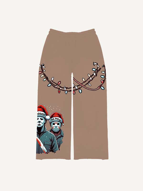 Christmas Horror Print Elastic Waist Pants