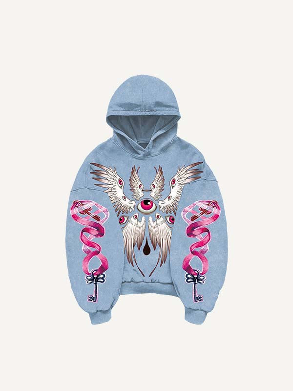 Eye&Wing&Graphic Print Slant Pockets Hoodie