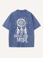 Distressed Washed Smiley Face&Graphic&Letter Print Round Neck T-shirt