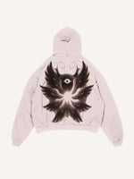 Distressed Washed Wing&Eye&Graphic Print Slant Pockets Hoodie