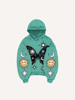 Butterfly&Sun&Moon&Graphic Print Slant Pockets Hoodie