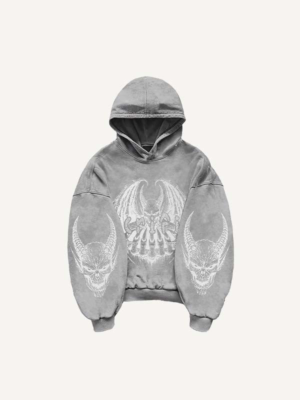 Demon&Wing&Letter Faux Decal Print Slant Pockets Hoodie
