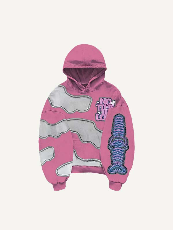 No Time To Love&Heart Faux Decal Print Slant Pockets Hoodie