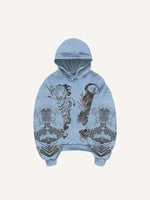 Black Panther&Tiger&Graphic Print Slant Pockets Hoodie