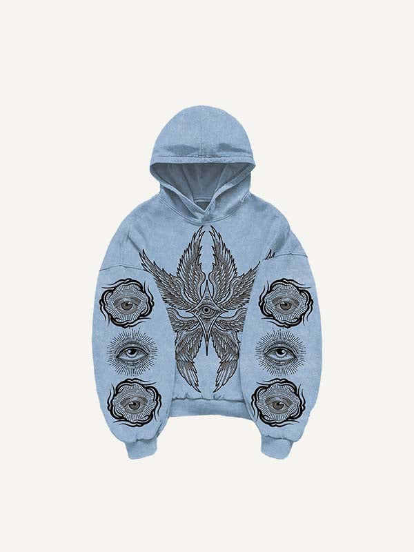 Eye&Wing&Sun Print Slant Pockets Hoodie