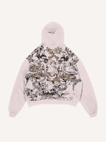 Distressed Washed Dragon Print Slant Pockets Hoodie