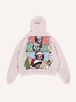 Distressed Washed Christmas Horror Print Slant Pockets Hoodie