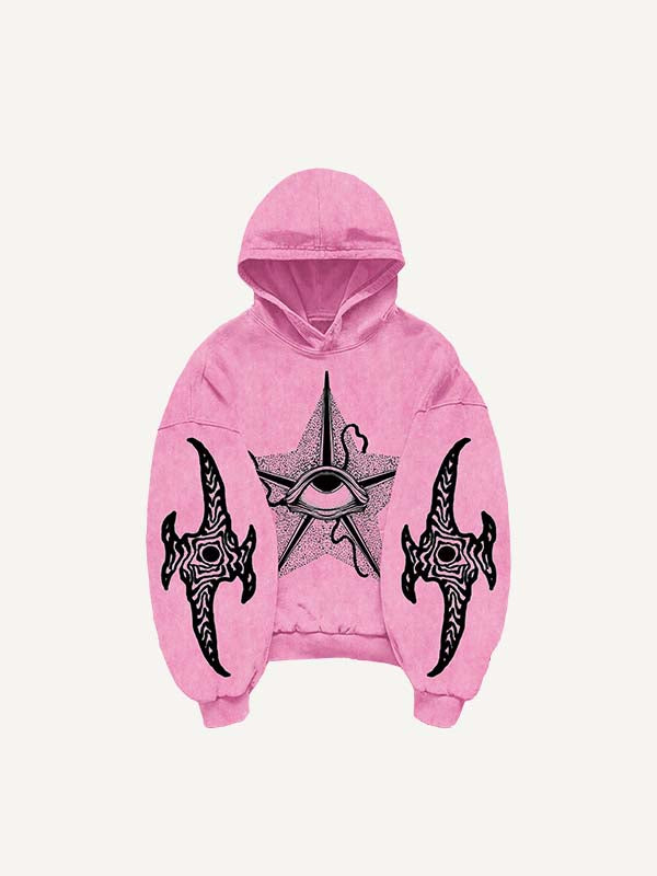 Evil Star&Eye&Graphic Print Slant Pockets Hoodie