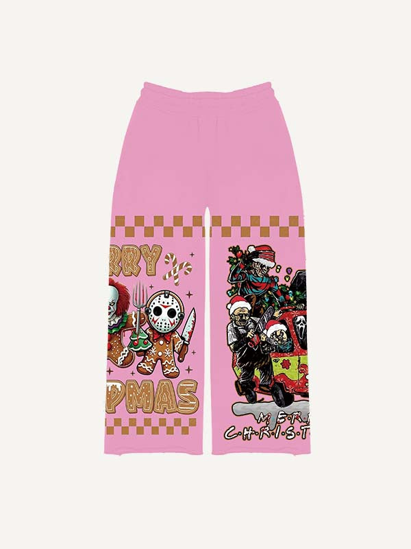 Christmas Horror Print Elastic Waist Pants