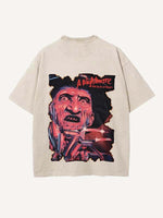 Distressed Washed Horror Print Round Neck T-shirt