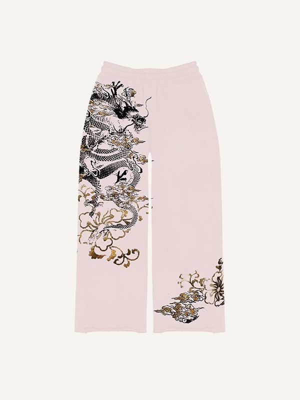 Dragon Print Elastic Waist Pants