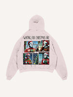 Distressed Washed Christmas Horror Print Slant Pockets Hoodie