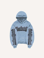 Figure&Gun&Letter Faux Decal Print Slant Pockets Hoodie