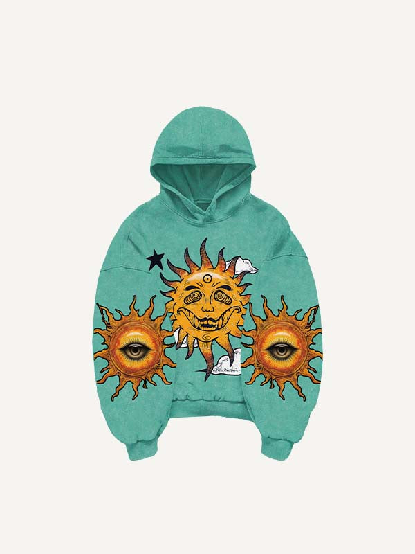 Evil Sun&Moon&Eye&Graphic Print Slant Pockets Hoodie