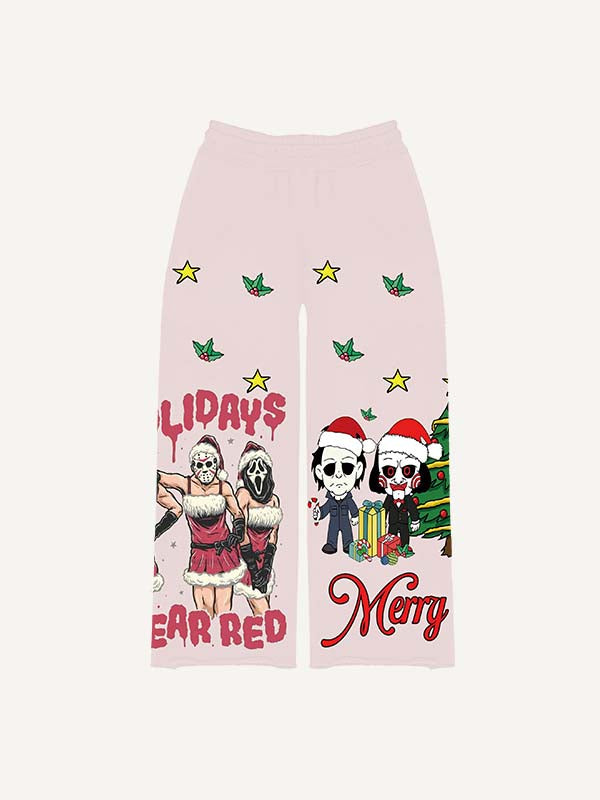 Christmas Horror Print Elastic Waist Pants