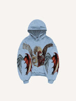 Half Angel Half Demon&Wing Print Slant Pockets Hoodie
