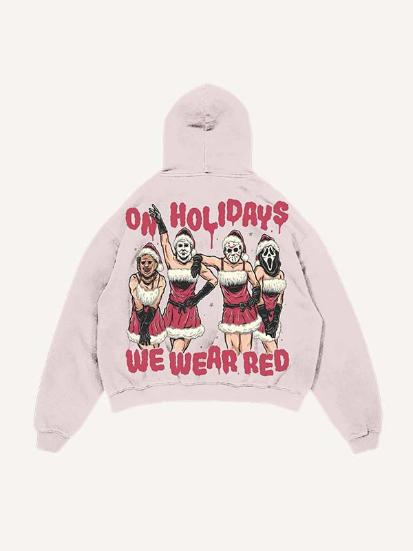 Distressed Washed Christmas Horror Print Slant Pockets Hoodie