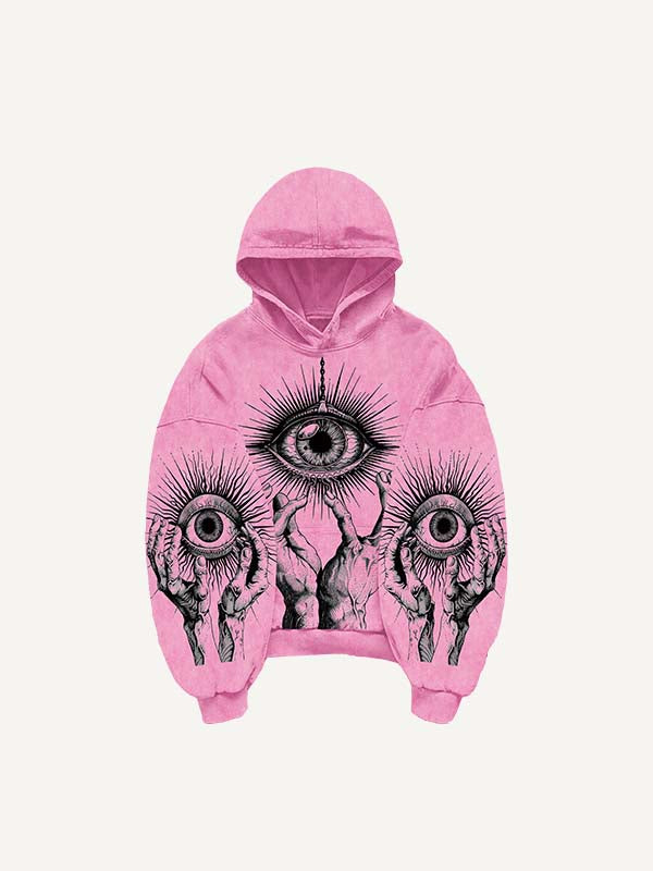 Palm&Eye Print Slant Pockets Hoodie