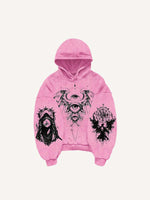 Figure&Wing&Eye&Animal&Letter Print Slant Pockets Hoodie