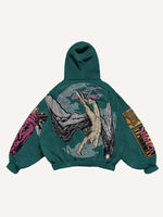 Figure&Wing&Letter Print Slant Pockets Hoodie