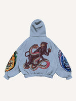 Tiger&Letter Graphic Print Slant Pockets Hoodie