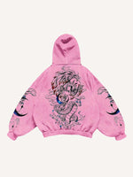 Tiger&Dragon&Phoenix&Sun&Moon Print Slant Pockets Hoodie