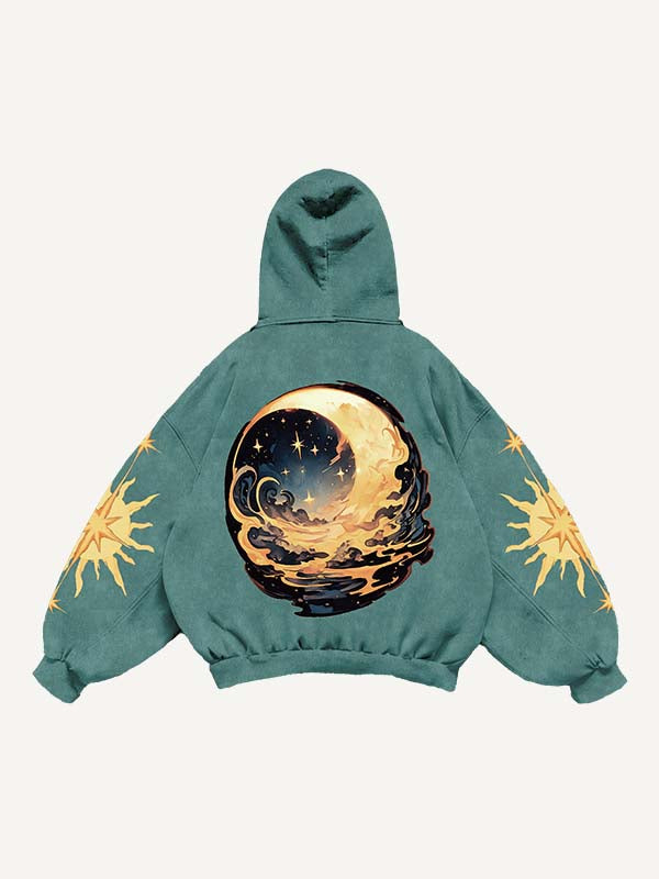 Moon&Sun&Star&Graphic Print Slant Pockets Hoodie