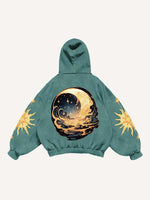 Moon&Sun&Star&Graphic Print Slant Pockets Hoodie