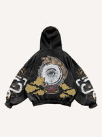 Eye&Cloud&Snake&Palm&Graphic Print Slant Pockets Hoodie
