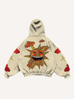 Evil Sun&Moon&Star&Cloud Faux Decal Print Slant Pockets Hoodie
