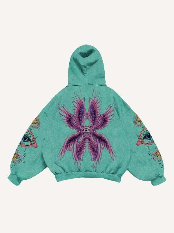 Eye&Wing Print Slant Pockets Hoodie