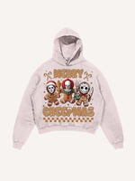 Distressed Washed Christmas Horror Print Slant Pockets Hoodie