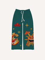 Evil Sun&Moon&Star&Cloud Faux Decal Print Elastic Waist Pants