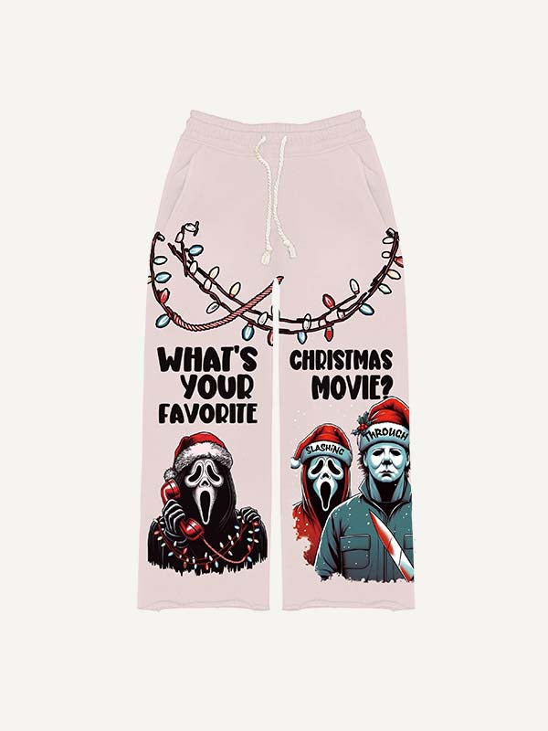 Christmas Horror Print Elastic Waist Pants