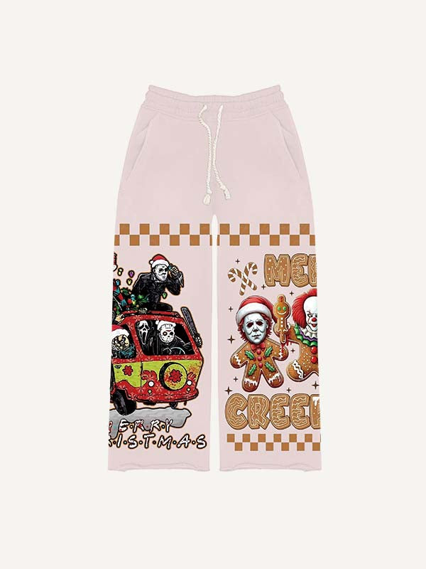 Christmas Horror Print Elastic Waist Pants