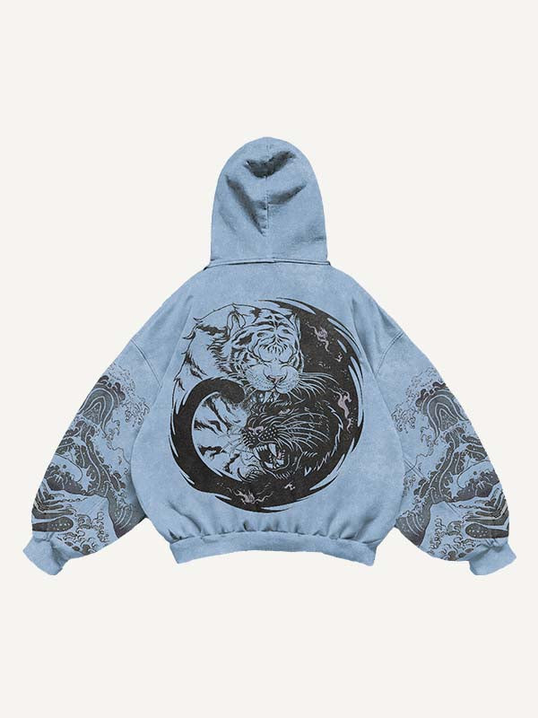 Black Panther&Tiger&Graphic Print Slant Pockets Hoodie