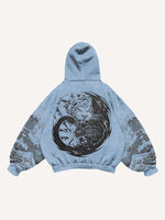 Black Panther&Tiger&Graphic Print Slant Pockets Hoodie