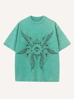 Distressed Washed Wing&Eye&Graphic Print Round Neck T-shirt